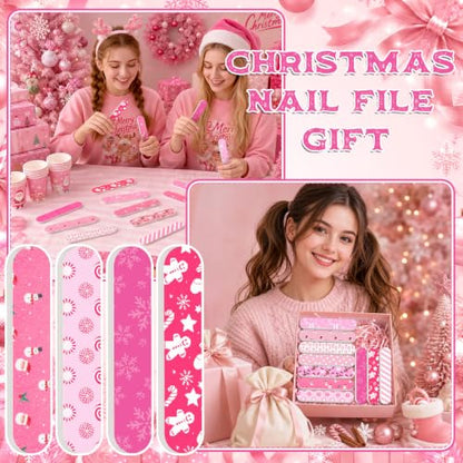 50 Pack Christmas Mini Nail Files Gifts Bulk Christmas Emery Boards - style: Pink