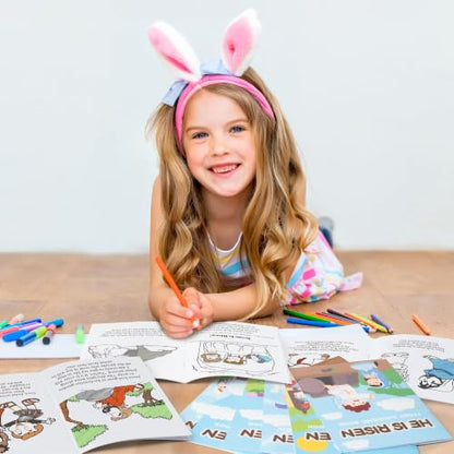 Bulk Easter Coloring Books, 24Pcs He is Risen Mini Drawing Booklet for Kids - style: Easter Story