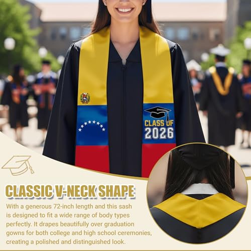 National Flag Graduation Stole Sash - 72" Long Unisex Honors Stole for Students - color: Venezuela