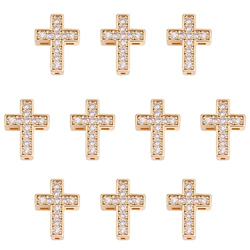 Gold Cross Beads for Jewelry Making, 10Pcs