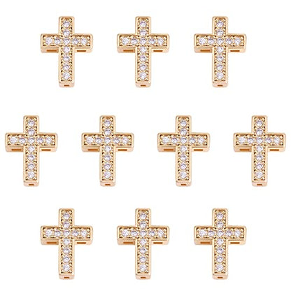 Gold Cross Beads for Jewelry Making, 10Pcs