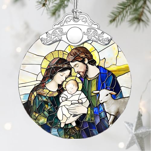 Stained Glass Ornament, Nativity Scene Christmas Ornaments, Christmas Hanging Decor & Holiday Ornament: Christian Home Decor; Exquisite Party Gifts for Christians, Christian Gift & Religious Gift - color: Style 2-nativity