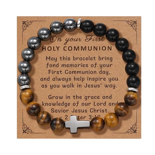 Cross Bracelet Gifts for Boys Girls, Baptism Communion Confirmation Birthday Christmas Valentines Graduation Gifts for Son Grandson Nephew Brother Niece - color: First Communion