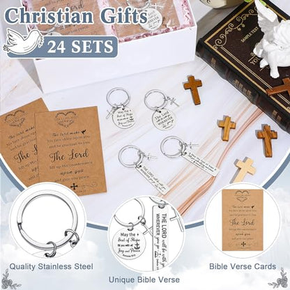 Siifert 24 Sets Christian Keychain Bible Verse Cross Keychain Bulk - color: Silver