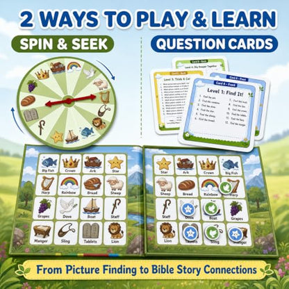 TRAVOFUN Magnetic Bible Story Spin & Seek Bingo Game for Kids Ages 3-8 - style: Bible Spin & Seek (Bingo + Quiz)