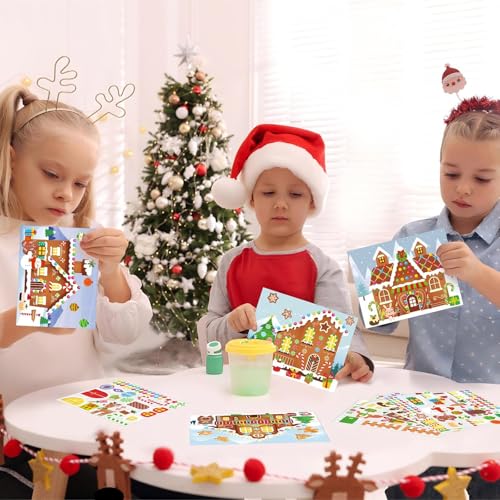 Frienda 96 Pcs Christmas Gingerbread House Stickers Crafts Kits Bulk Winter - style: Gingerbread House