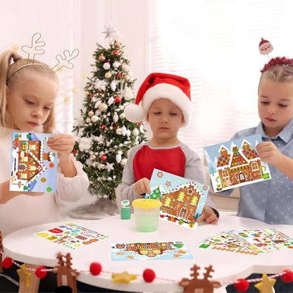 Frienda 96 Pcs Christmas Gingerbread House Stickers Crafts Kits Bulk Winter - style: Gingerbread House