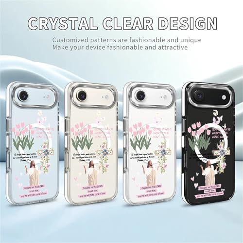 for iPhone 17 Air Case [Compatible with Magsafe],Girls Women Clear Magnetic Case Silicone Shockproof Protective Cover with Pattern Bible Jesus Flowers - color: Bible Jesus Flowers, size: iPhone 17 Air