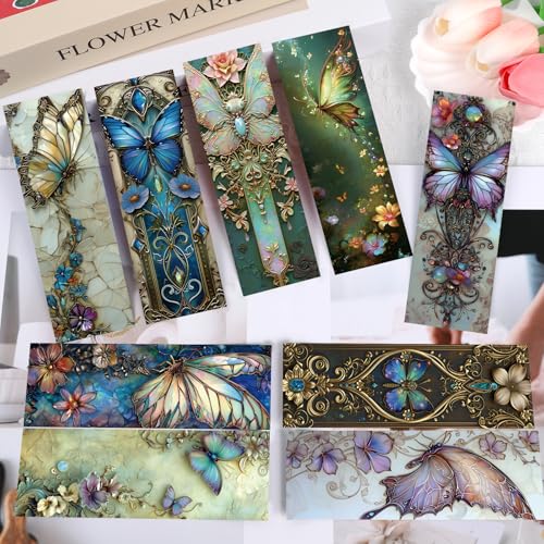 Fantasy Butterfly Bookmarks Gifts - 100 Pcs Fairy Tale Butterfly Bookmark Paper Floral Aesthetic Art Book Mark Page Clips for Women Men Book Lovers Students Teachers Bookish Reading Gifts - color: Fantasy Butterfly
