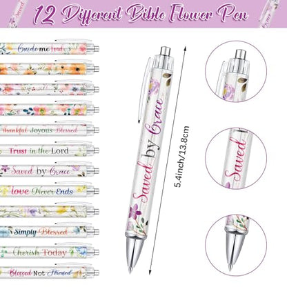 Cholemy 36 Pcs Christian Bulk Gift for Women Include 12 Religious Pens 12 Bible Verse Notebooks 12 Bible Case Bags Makeup Bags Religious Gift for Women Inspirational Study Supply for Men Office Church