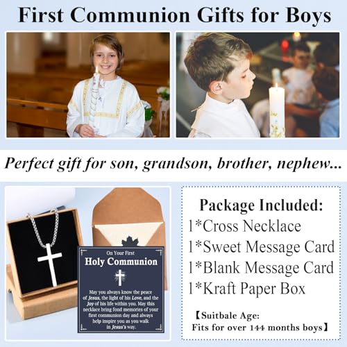 First Communion, Baptism, Confirmation Gifts for Teen Boys Cross Necklaces Religious Joshua Jewelry Easter Birthday - style: First Communion Gift for Boys