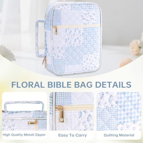 Bible Bag Cover Case for Women Study Supplies Kit Church Book Holder - color: Blue Patchwork