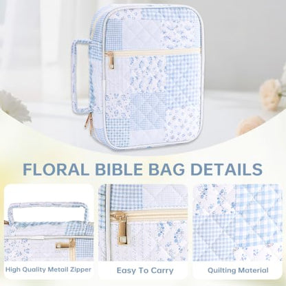 Bible Bag Cover Case for Women Study Supplies Kit Church Book Holder - color: Blue Patchwork