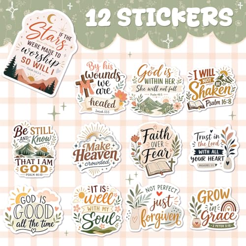 12PCS Faith Over Fear Bible Quote Stickers Pack, Inspirational Christian Vinyl Decals, Uplifting Stickers for Water Bottles, Laptops, Gifts for Religious Celebrations (M 12Christian) - color: M 12christian