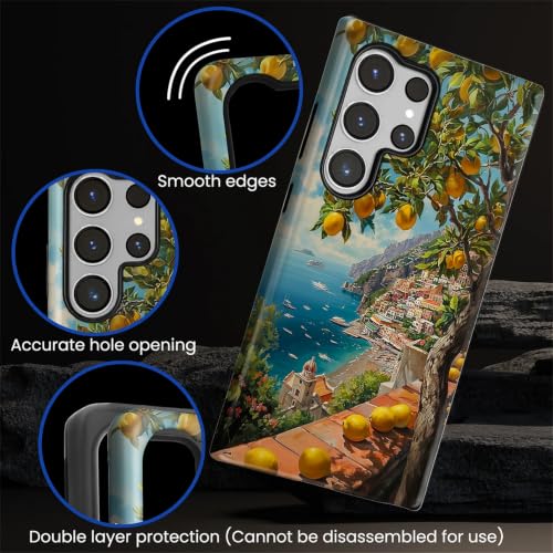 Compatible with Samsung Galaxy S23 Ultra Full Body Matte Case Hard Shell Shockproof Screen Lens Protection for Girl Boy Cute Pattern Italian Coast Amalfi Lemon Mediterranean Sea - color: Italian Coast Amalfi Lemon Mediterranean Sea, size: Samsung Galaxy S