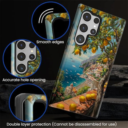Compatible with Samsung Galaxy S23 Ultra Full Body Matte Case Hard Shell Shockproof Screen Lens Protection for Girl Boy Cute Pattern Italian Coast Amalfi Lemon Mediterranean Sea - color: Italian Coast Amalfi Lemon Mediterranean Sea, size: Samsung Galaxy S