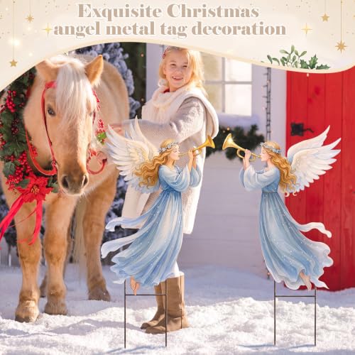 Moxweyeni 2 Pcs Christmas Angel Yard Signs with Stakes, 13 x 33 Inch - style: Rustic