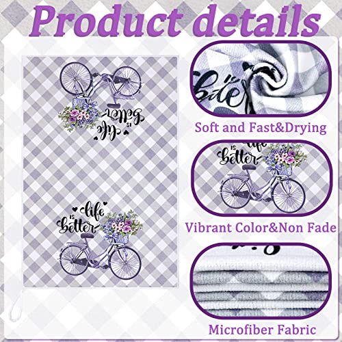 Boyiee 6 Set Lavender Kitchen Towels Purple Floral Dishcloth - color: Lavender
