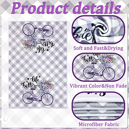 Boyiee 6 Set Lavender Kitchen Towels Purple Floral Dishcloth - color: Lavender