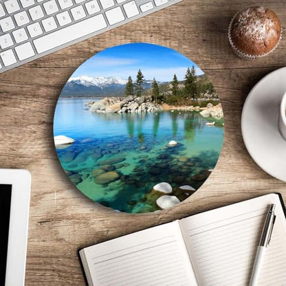 Round Mouse Pad, Lake Tahoe Customized Premium-Textured Mouse Mat, Washable Mousepads with Non-Slip Rubber Base Small Mousepad, 7.9×7.9×0.12 inches - color: Lake Tahoe