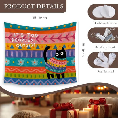 HUGANE Boho Black Cat Tapestry Wall Decor 50x60 Inch - color: colour-07