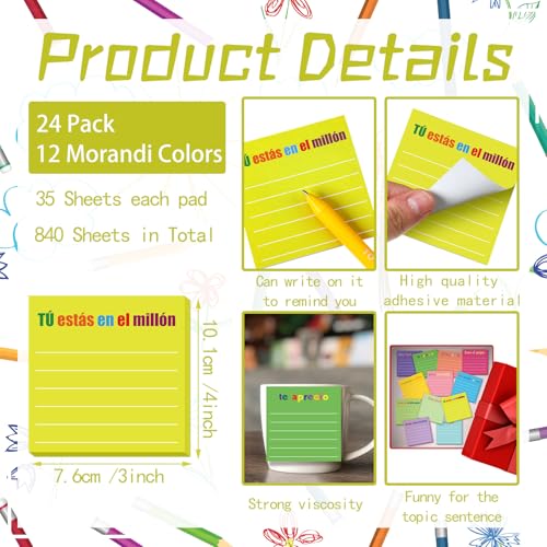 Yinder 24 Pcs Inspirational Sticky Notes Gifts, Appreciation, Spanish - color: Spanish, size: Appreciation