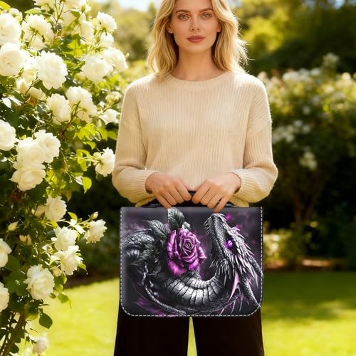 Bible Cover for Women Large PU Leather Zippered Bible Case with Handle and Black Dragon Rose Design, Christian Bible Cover for Girls & Women, Cover Fits Standard 9.5"x7.5"x2.3" Bible - color: Black Dragon Rose