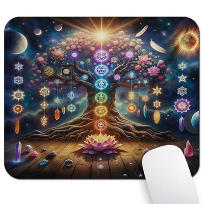 Abstract Tree of Life Mouse Pad, Fantasy Chakras and Lotus Flower Desk Mat - color: Custom Designs Art 040