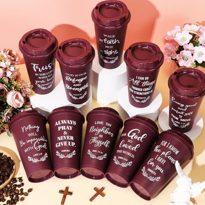 Skylety 20 Pack Christian Gifts Bulk 16oz Bible Verse Tumbler with Lids - color: Burgundy