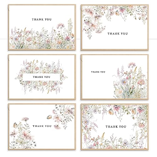SLAPAFLIFE Floral Thank You Cards with Envelopes,48Pack - 4x6 Inches Thank You Notes with envelope and stickers,baby shower thank you cards,Thank you cards for baby shower,wedding,Birthday - size: 4x6 inches