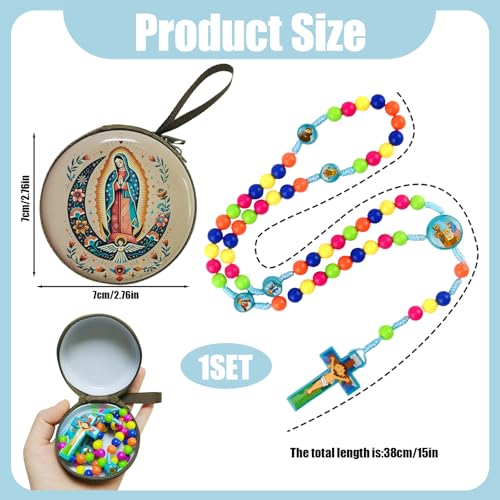 Rosary Beads Rosarios Catolicos, Colorful Plastic with Blue and Red Pendant Crosses, Pocket for Women with Rosary Box, Baptism Easter Gifts - color: Blue, style: F