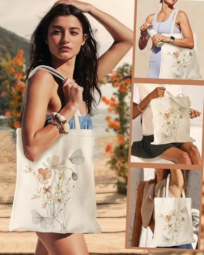 Canvas Tote Bag with Zipper Handles for Women Bridesmaid Birthday Wedding Mother Ladies Shopping Gift Bags - color: Flower-6