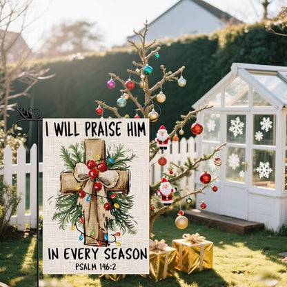 Christmas Garden Flag Christian Christmas Decorations Religious Nvtivity Flag Vertical Burlap Double Sided Yard Religious Cross Welcome Flag Seasonal Xmas for Festival Holiday Winter Decorations Gifts 12.5*18 Inch