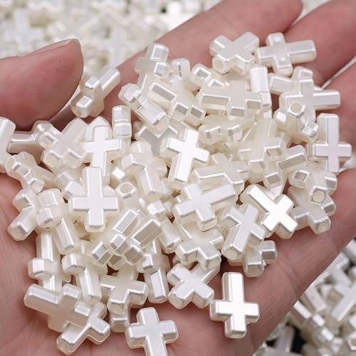 100Pcs White Cross Beads for Bracelet Acrylic Spacer Jewelry Making 15mm - color: White
