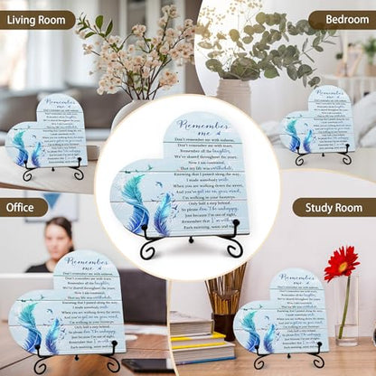 Sympathy Gifts for Loss of Loved One, Bereavement Memorial Funeral Grief Gift for Women, Wooden Heart Keepsake Remembrance of Mom Dad Family Member - E02 - color: Blue Remember Me Feather