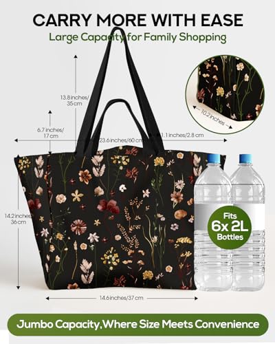 Miss Adola Extra Large Canvas Grocery Tote Bag - color: Black Floral