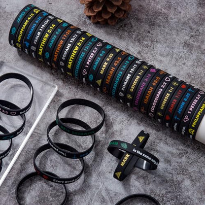 Religious Silicone Wristbands Bulk Bible Rubber Bracelets Colorful Inspirational Christian Bracelets for Men Women Gifts - color: Black
