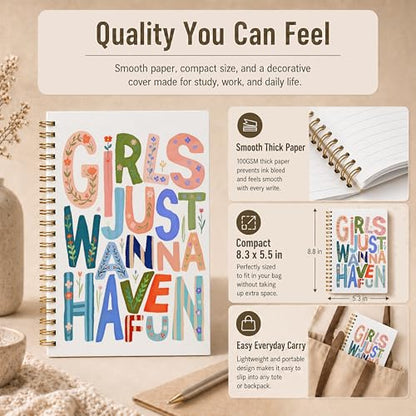 Colorful Boho Floral Spiral Notebook for Girls, Positive Affirmation Girls Just Wanna Have Fun Journal, Preppy Girly Hardcover Lined Notebook Journal, 5.5x8.3 Inch - color: pattern-1