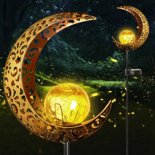 Solar Lights Outdoor Decor Moon Cracked Glass Stake Moon Lights Women Gift - color: Moon