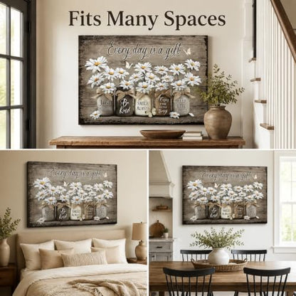 Farmhouse Rustic White Daisy And Butterfly Canvas Wall Art 24inx36in - color: Daisy, size: 36"L x 24"W