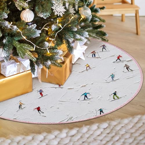 Winter Skiing Christmas Tree Skirt, Farmhouse Country Snowy Tree Skirt, Rustic Ski Xmas Tree Mat Ornaments for Winter New Year Home Party Holiday Indoor Decor, 36 Inch - color: Skiing