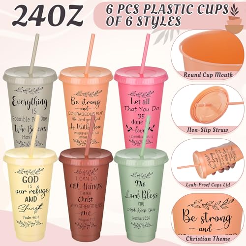 Funnymoom 24 Pcs Christian Church Gifts Bulk for Women 24 oz Boho Religious Plastic Tumbler Cup Bible Verse Makeup Cosmetic Bag Crew Sock Inspirational Keychain for Church Volunteer VBS Sunday School - style: Modern Boho Christian