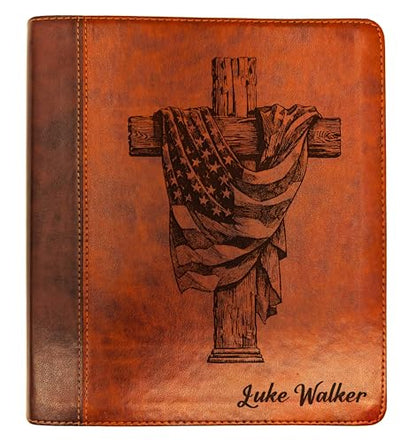 Personalized ESV Journaling Study Bible | Custom Engraved Name | Wide Margin for Notes | Christian Gift for Men & Women (American Flag Wood Cross) - color: American Flag Wood Cross