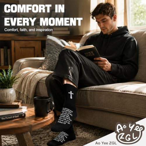 3 Pairs Unisex Cross Socks,Gifts for Christian: Easter Christmas - color: Joshua 1:9 - Black