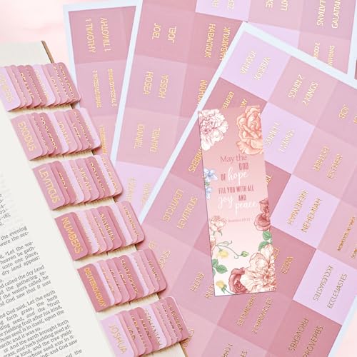 Laminated Bible Tabs for Women and Men, Gold Foil Embossed Lettering - style: Pastel Pink
