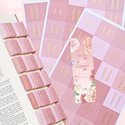 Laminated Bible Tabs for Women and Men, Gold Foil Embossed Lettering - style: Pastel Pink