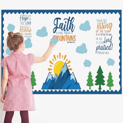 Sayglossy 49 Pcs Christian Bulletin Board Decor Set Faith Can Move Mountain - style: Faith Can Move Mountains