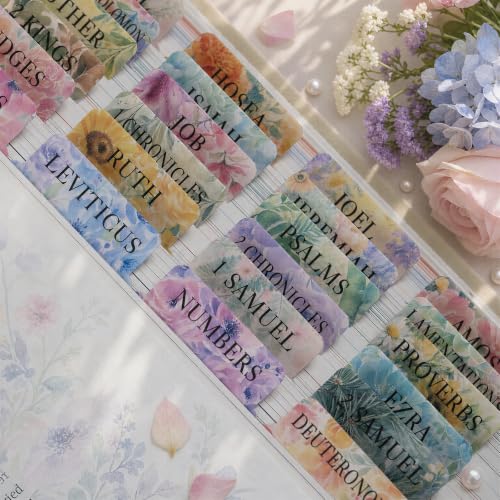 UPAFEXXI-Laminated Bible Tabs with Book Summaries, Bible Study Supplies - color: Summaries Flowers3
