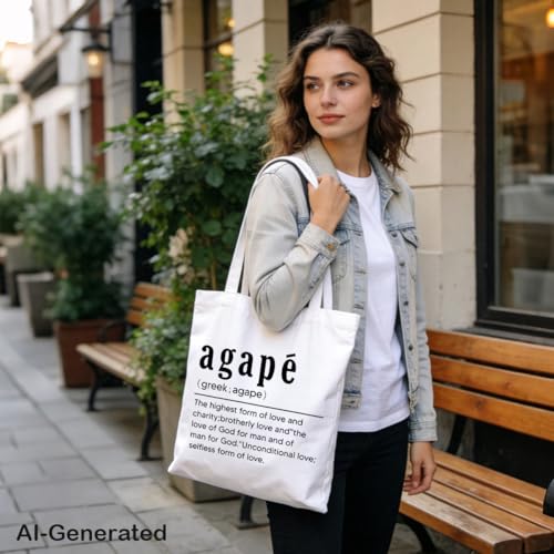 Canvas Tote Bag, Agape Definition Tote Bag, Aesthetic Canvas Bags for Women, Reusable Cloth Cotton Bags for Shopping, Religious Gifts to Friends Women Family - color: Style 28