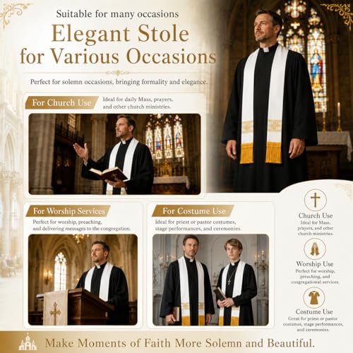 FAD-4U Catholic Clergy Stole with Embroidery Stole Priest Mass Stole Pastor Stole - color: White